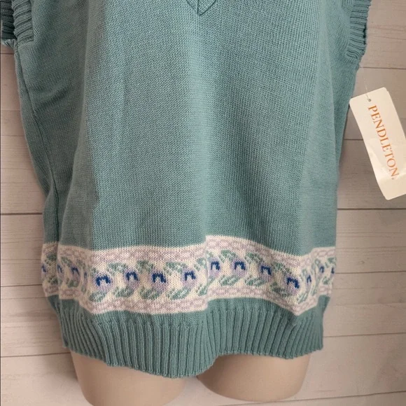 Vintage 70’s Pendleton Size Large Women's Teal V-Neck 100% Wool Sweater Vest - Picture 5 of 8